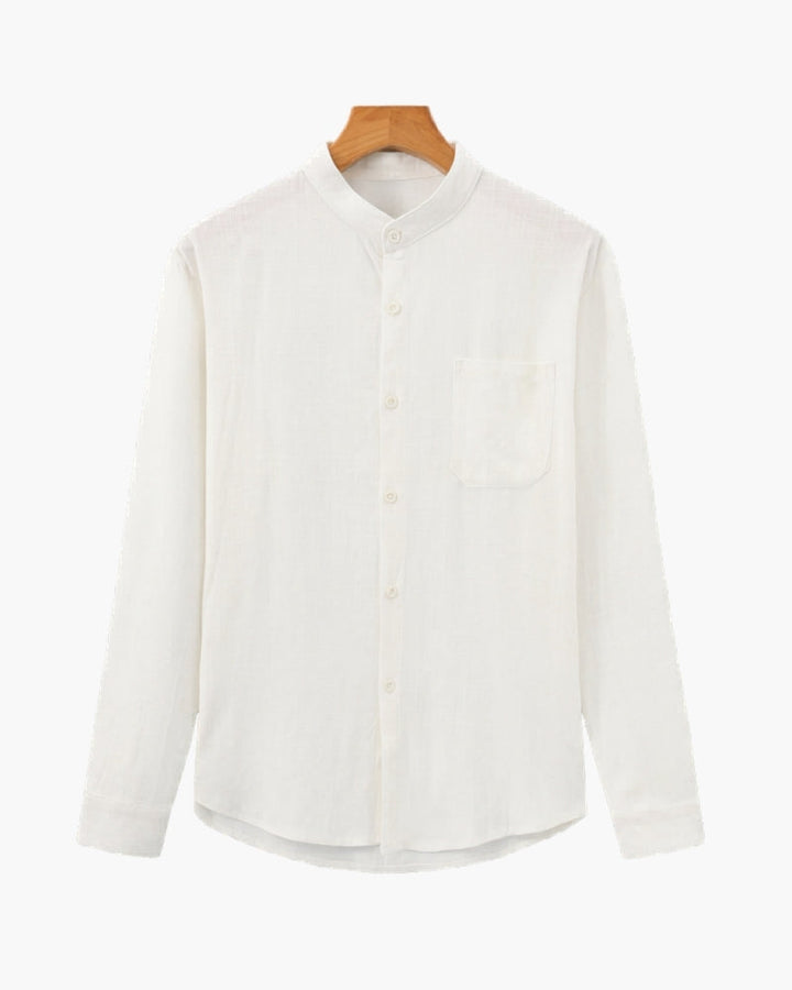 Men’s Mandarin Collar Shirt – Relaxed Fit Textured Cotton Shirt